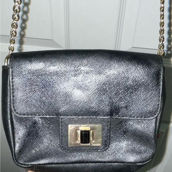 Juicy Couture Black Hatched Leather Bag Purse with Gold Chain Cross Body - Picture 4 of 5